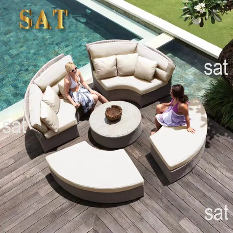 Modern Design High Quality PE Rattan Luxury Lounger Sunbed Patio Chair Set Waterproof Garden Furniture