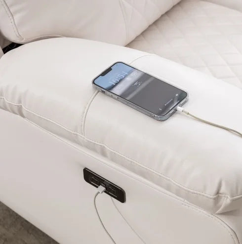 Modern simple electric reclining leather sofa set, multi-functional and retractable
