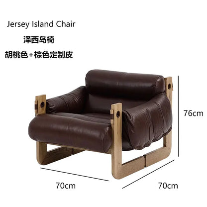 Single sofa chair medium antique solid wood retro home leisure bedroom leather