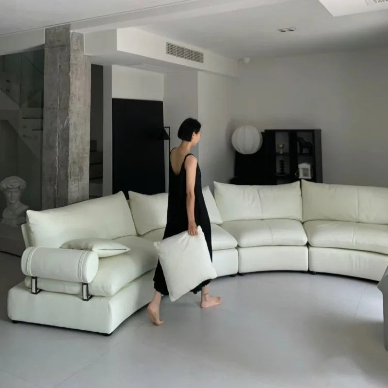 Light luxury designer curved condensed milk white cream wind large apartment special-shaped living room arc sofa