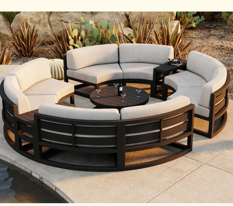Outdoor sofa courtyard villa garden outdoor arc leisure combination aluminum alloy waterproof sunscreen rattan sofa
