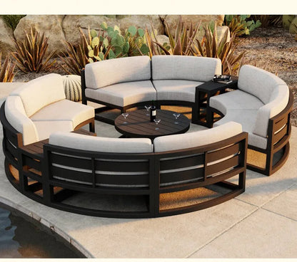 Outdoor sofa courtyard villa garden outdoor arc leisure combination aluminum alloy waterproof sunscreen rattan sofa