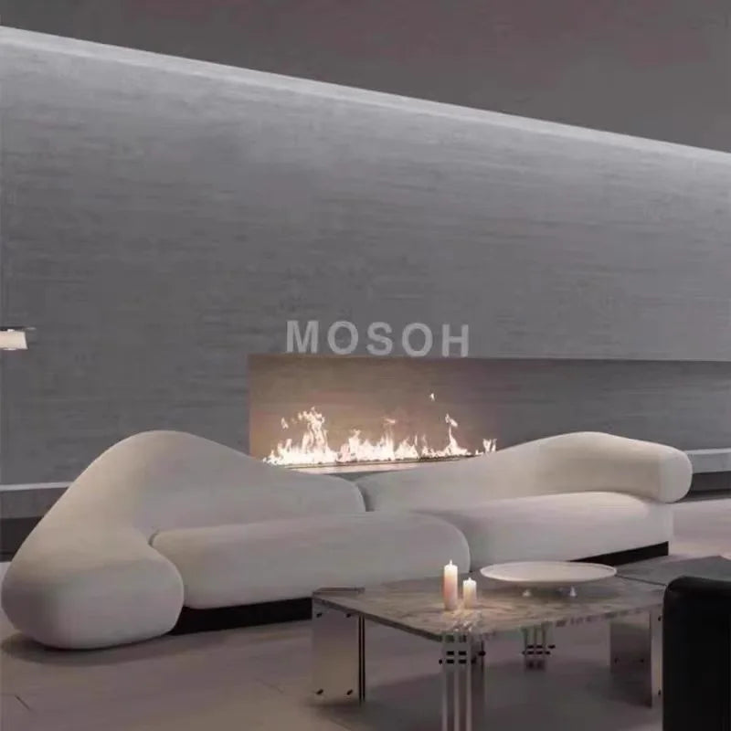 Simple modern special-shaped living room sofa Italian Baxtier designer high-end lamb wool fabric straight-row sofa
