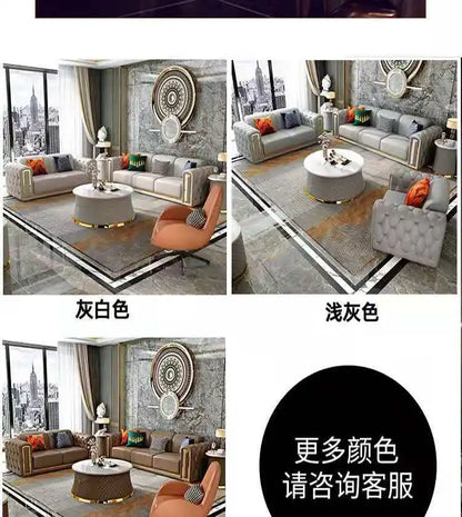 Italian light luxury sofa living room leather sofa first layer cowhide buckle design luxury combination sofa size apartment