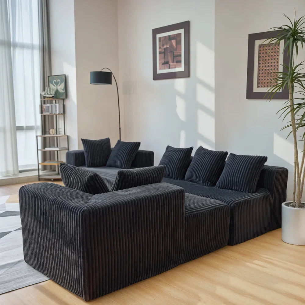 Customizable U-Shaped Sectional Sofa,130-inch 4-Seater Chaise Lounge with Striped Corduroy Fabric  Customizable Living Room or B