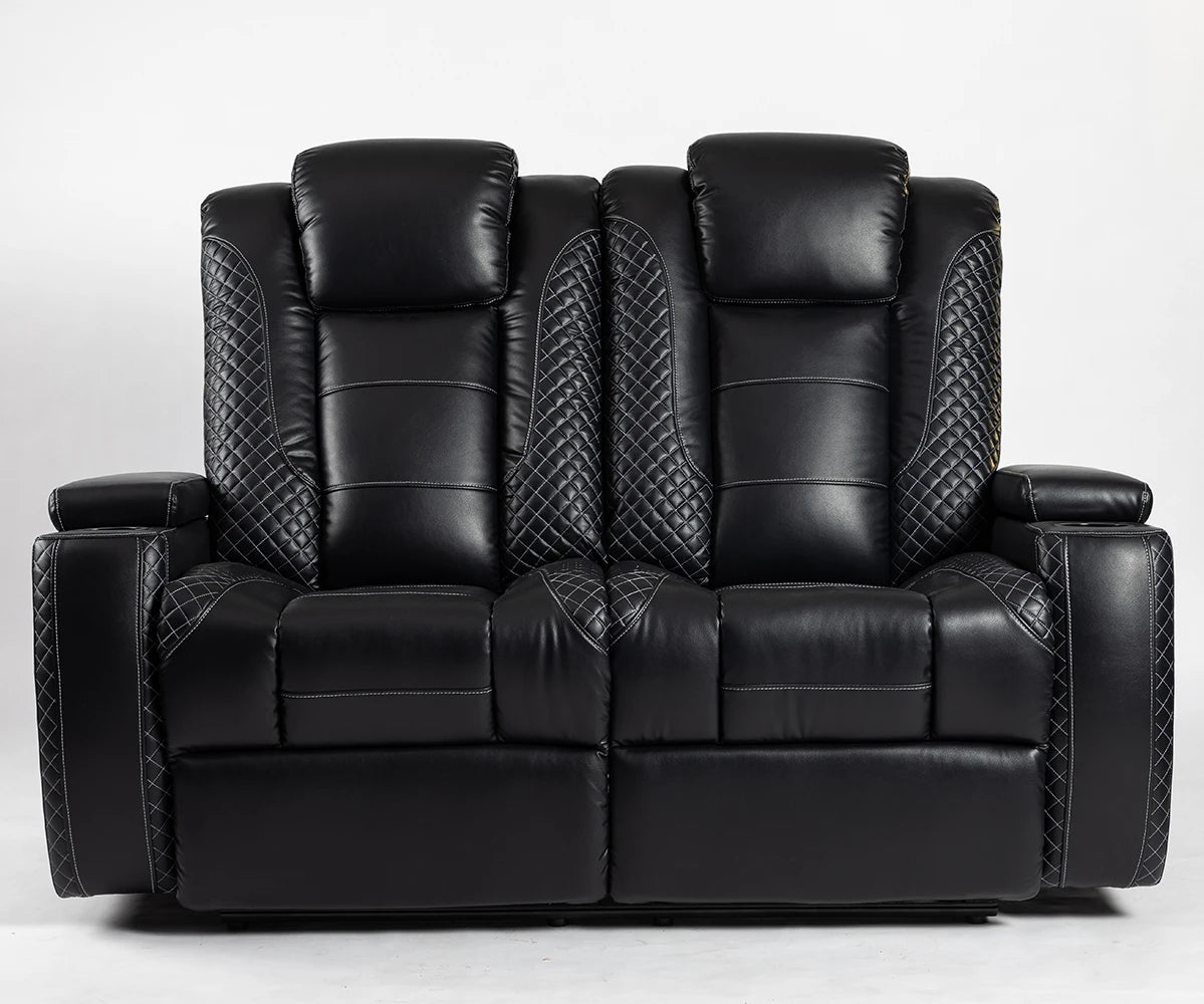 Electric Lever 2 Seater Recliner Cinema Chair Loveseat  With Cup Holders