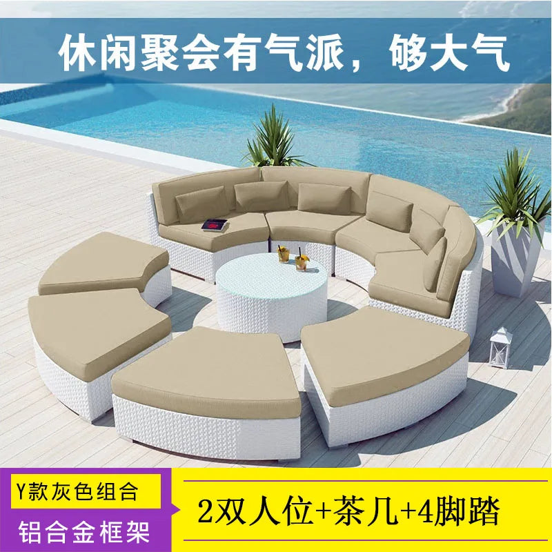 Outdoor Rattan Sofa Circular Villa Terrace Courtyard Rattan Art Living Room Leisure