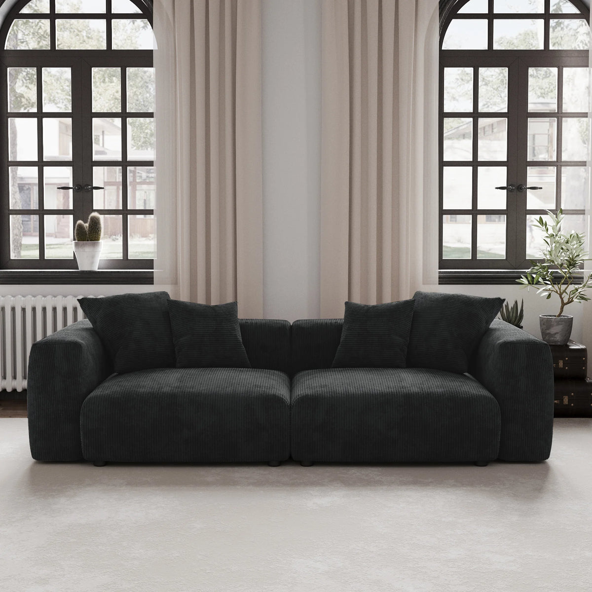 Modern Corduroy Fabric Sectional Couch with 4 Pillows 102