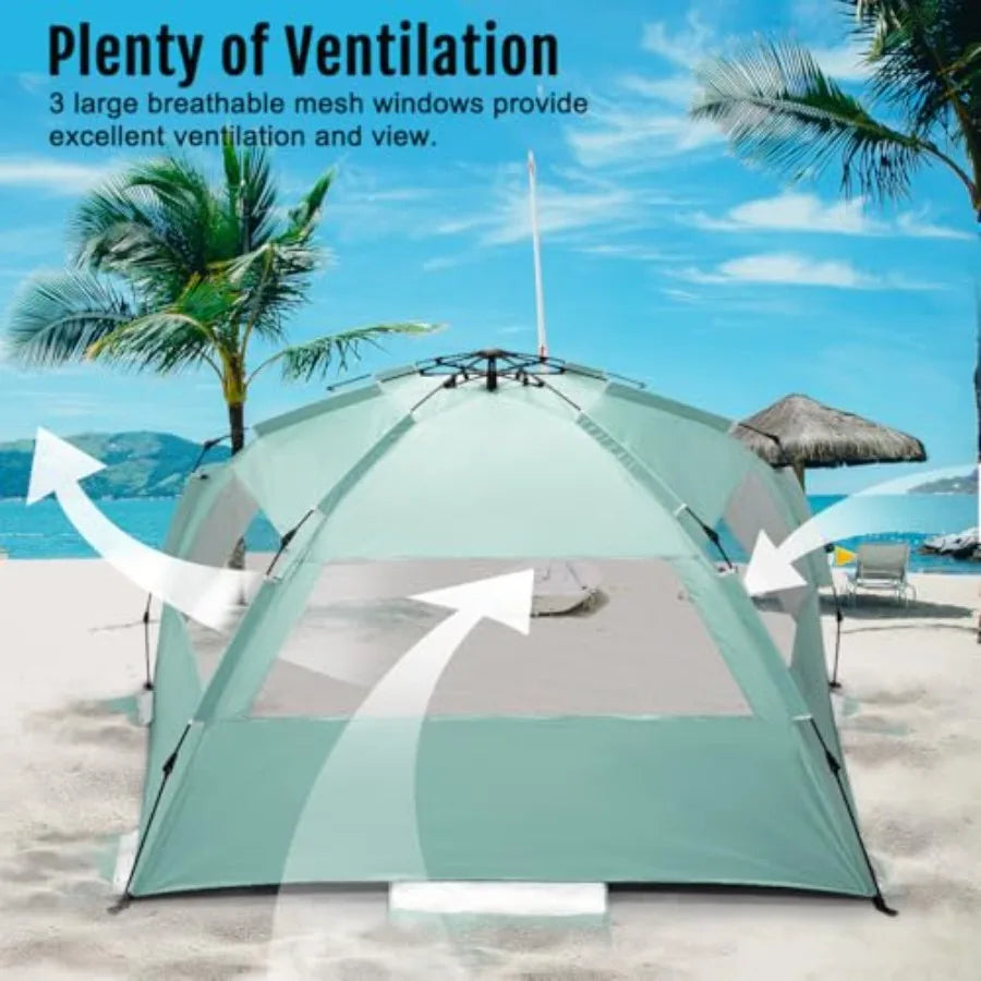 Deluxe Pop Up Beach Tent Sun Shade Shelter for 3-4/5-6 Person UV Protection Extendable Floor with 3 Ventilating Windows Plus Ca