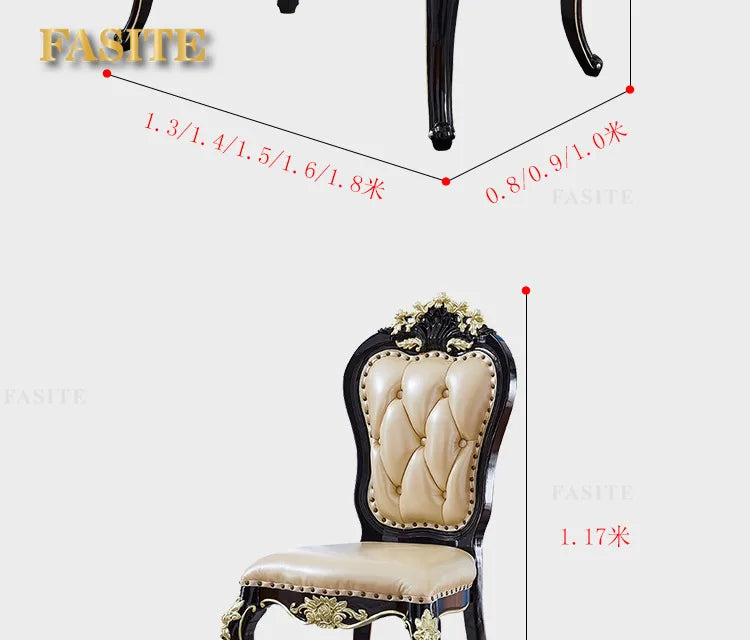 Marble dining table and chair combination Ebony restaurant Solid wood carving flower rectangular American home dining table