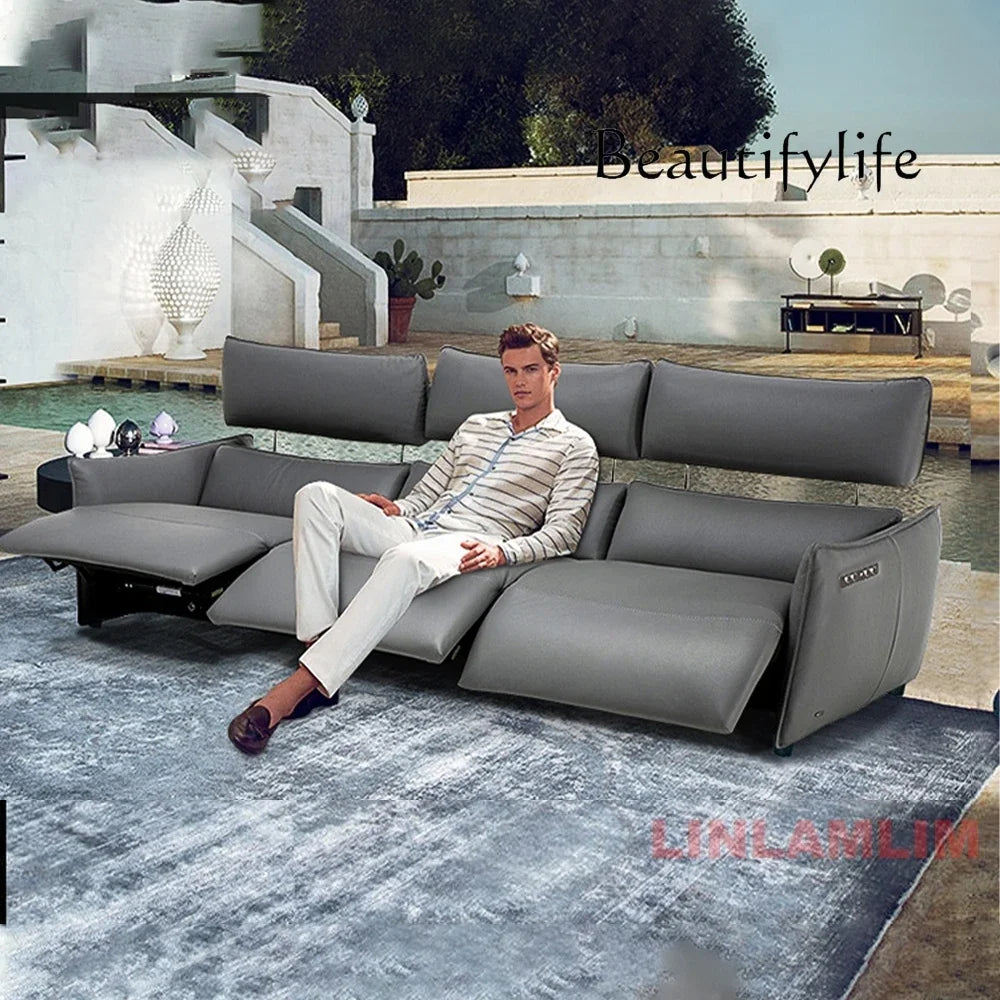 QY Dual Motor Power Reclining Genuine Leather Sectional Sofa with Adjustable Headrests, L-Shaped Corner Couch with Chaise Lounge