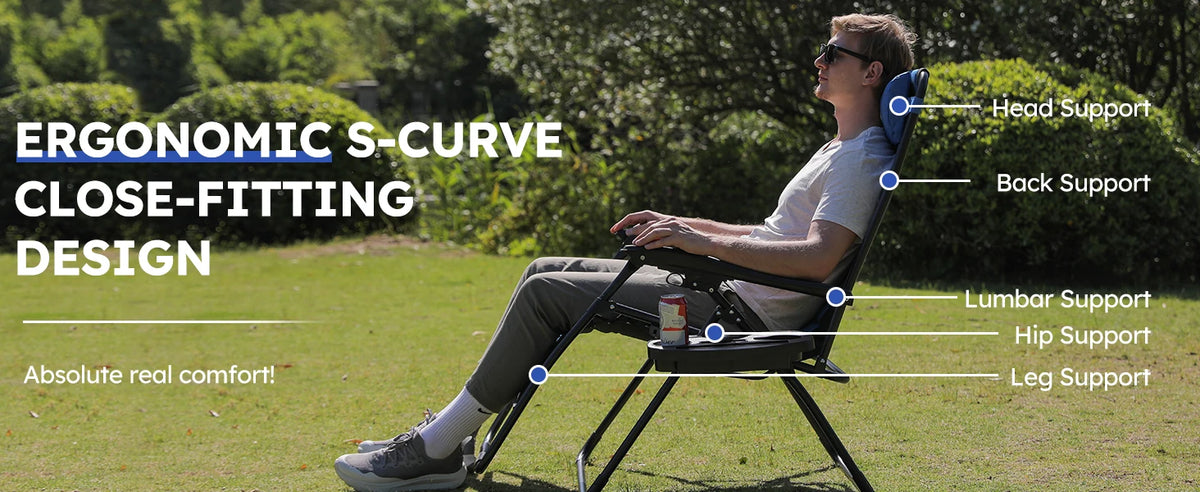 Oversized Padded Zero Gravity Lounge Chair, Foldable Patio Anti Gravity Reclining Chairs Folding Lawn Recliner Support 350 LBS