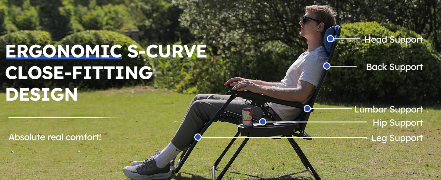 Oversized Padded Zero Gravity Lounge Chair, Foldable Patio Anti Gravity Reclining Chairs Folding Lawn Recliner Support 350 LBS