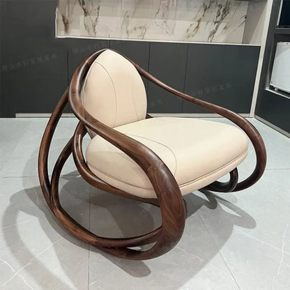 moving rocking chair solid wood balcony home living room leisure nappa leather sofa chair