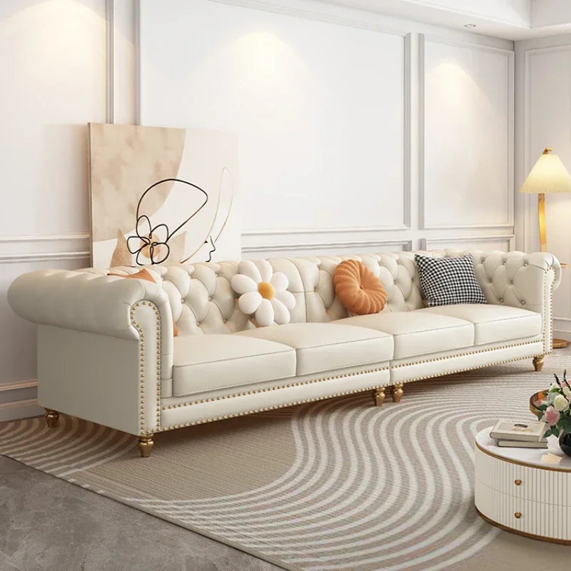 Designer Genuine Leather Sofas Fancy Living Room Lounge Floor Sofa Loveseat Modern Canape Salon De Luxe Apartment Furniture