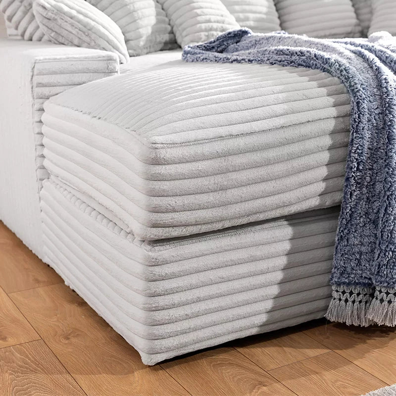 Wide Deep Seat Oversized Loveseat Chaise Compressed Sofa Bed, Fluffy Corduroy Upholstered Cloud Couch Living Room Sofas