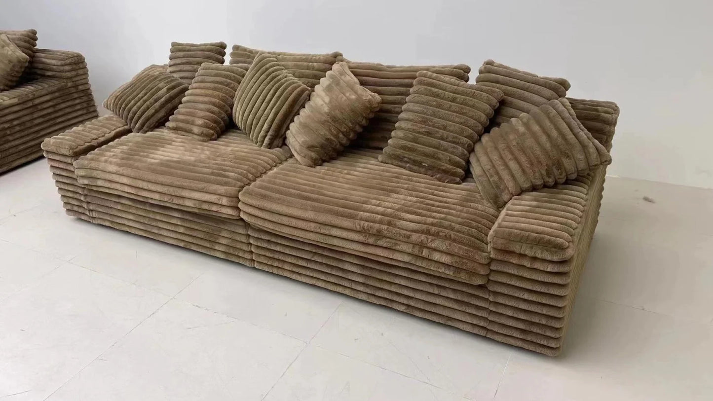 Minimalist Nordic Lazy Sofa, Thick Corduroy Cloud Design, Extra Wide Seat Depth, Vacuum Compressed Custom Living Room Furniture