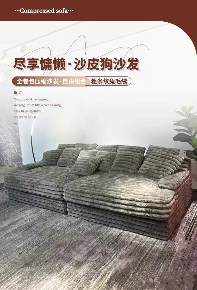 Nordic Sofabed Vacuum Compression Sofa Bed Modern Simple Lazy Sofa Bed  Thick Strip Velvet Large Sofa Bed Living Room Furniture