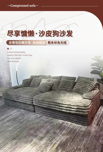 Nordic Sofabed Vacuum Compression Sofa Bed Modern Simple Lazy Sofa Bed  Thick Strip Velvet Large Sofa Bed Living Room Furniture