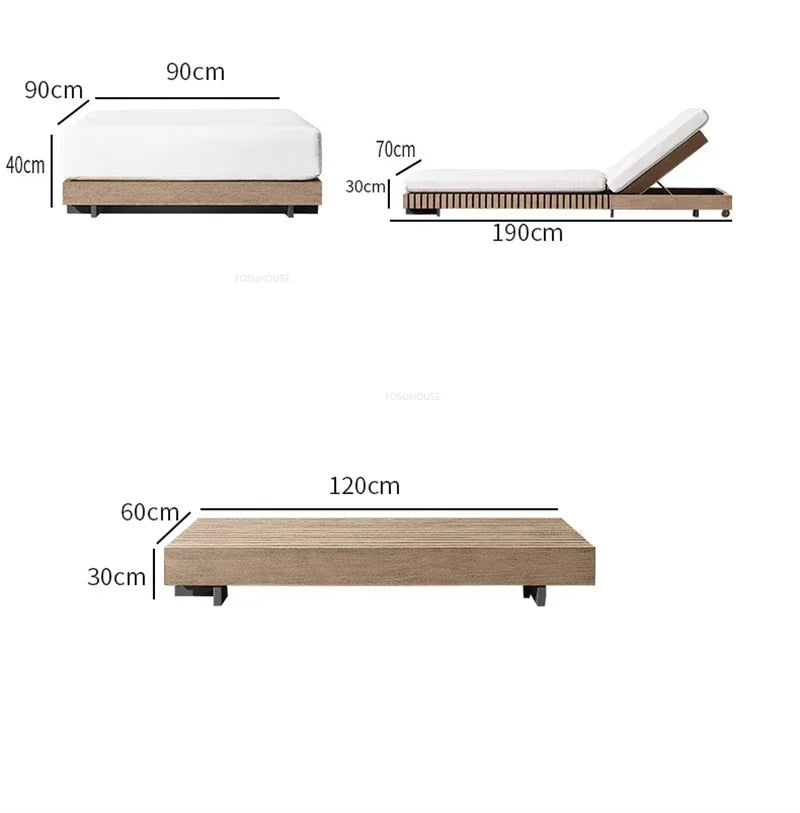 Nordic Solid Wood Villa Set Patio Outdoor Sofas Waterproof Sun Protection Balcony Leisure Recliner Light Luxury Garden Furniture