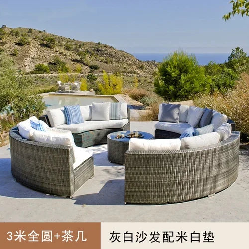 Outdoor circular rattan sofa chair, courtyard, outdoor rattan woven garden sofa combination