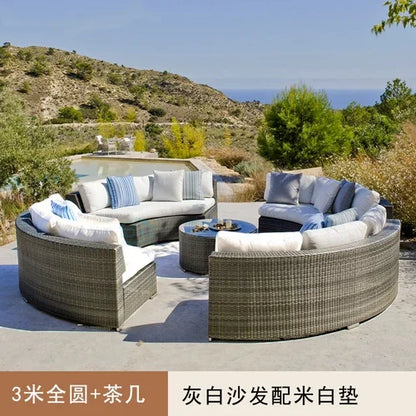 Outdoor circular rattan sofa chair, courtyard, outdoor rattan woven garden sofa combination