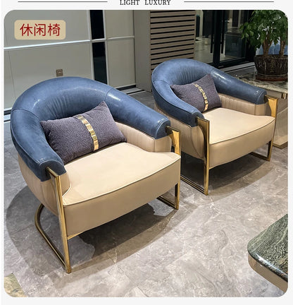 *Italian light luxury leather sofa post-modern model room large apartment high-end