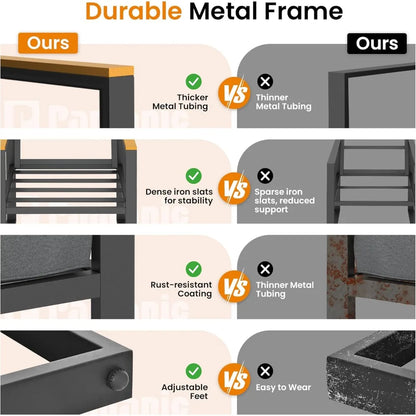 6 Pieces Outdoor Patio Furniture Set with Wicker Handrails, Plastic-Wood Balcony Furniture with Wicker Arm Panel, All-Weather M