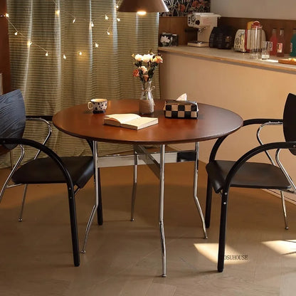 Stainless Steel Solid Wood Round Dining Tables Home Small Round Table Medieval Style Retro Folding Table for Kitchen Furniture