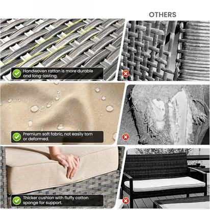 Patio Furniture Set, 5 Pieces Outdoor Wicker Sofa Couch with Chairs, Ottomans and Comfy Cushions, All Weather High Back Rattan