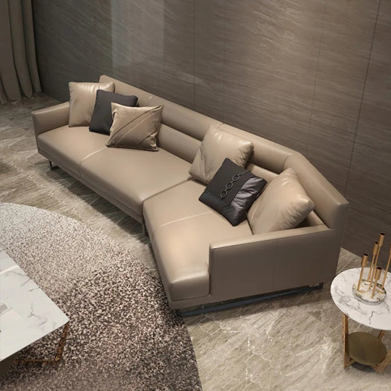 Italian minimalist leather sofa living room size apartment princess corner first layer cowhide down combination light luxury sty