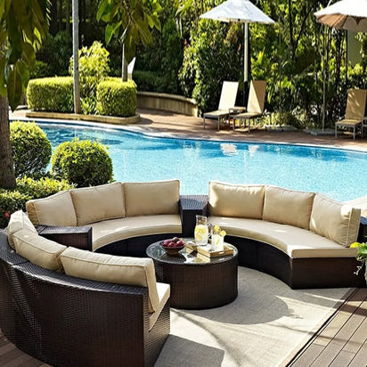 Outdoor round rattan sofa combination garden courtyard