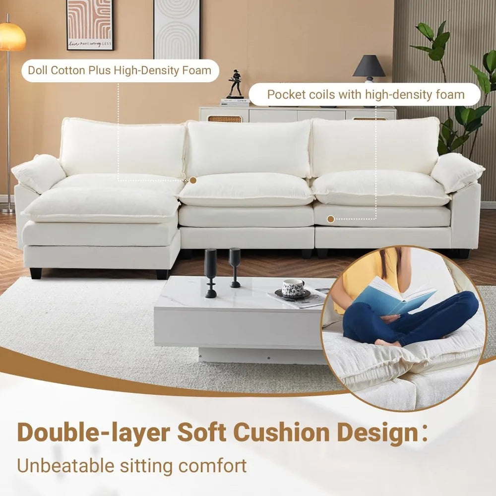Deep Convertible Sectional Sofa,  L-Shape 3-Seat Couches for Living Room