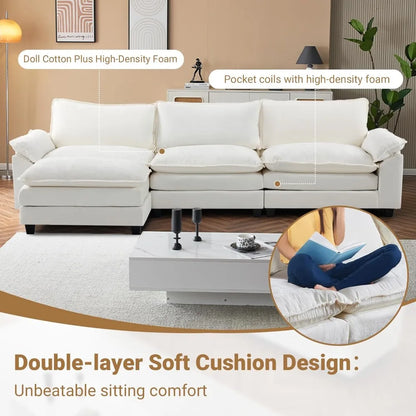 Deep Convertible Sectional Sofa,  L-Shape 3-Seat Couches for Living Room