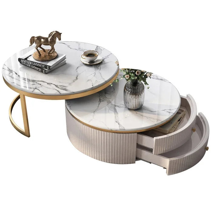 #Luxury Furniture Marble Top Gold Stainless Steel Frame Sectional Glass Round Coffee Table