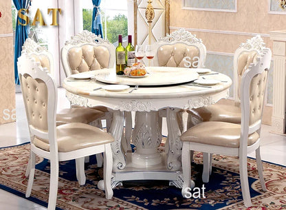 -Round Dining Table With Rotating Centre European Style Dining Table Set Carved Luxury Dining Table
