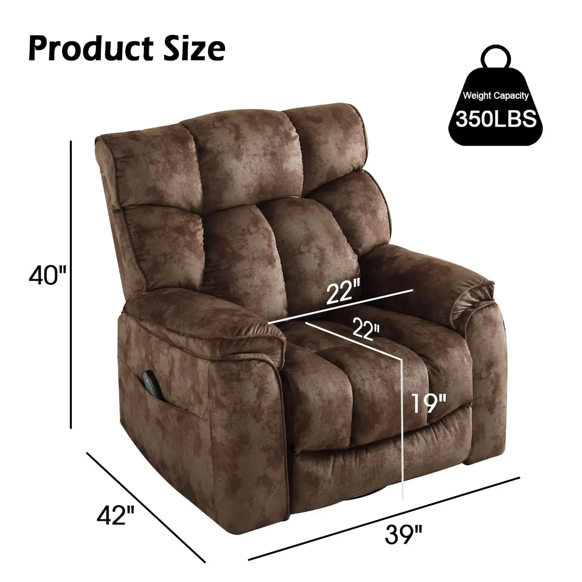 Oversized Rocker Recliner with Heat & Massage Manual Swivel Soft Fabric Brown, Customized