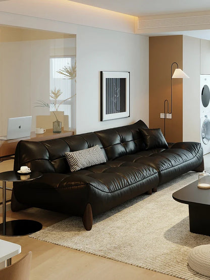 Extreme leather sofa Italian minimalist first layer cowhide living room simple medium and ancient style retro small apartment