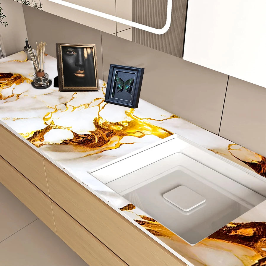 1 roll of marble self-adhesive wallpaper PET waterproof, flame-retardant, oil proof sticker background wall decorative wallpaper