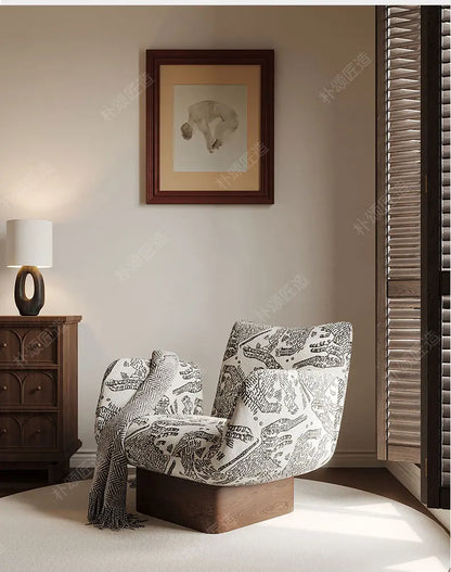 Solid wood single leisure sofa living room medieval   retro reclining chair resting area reception designer single chair