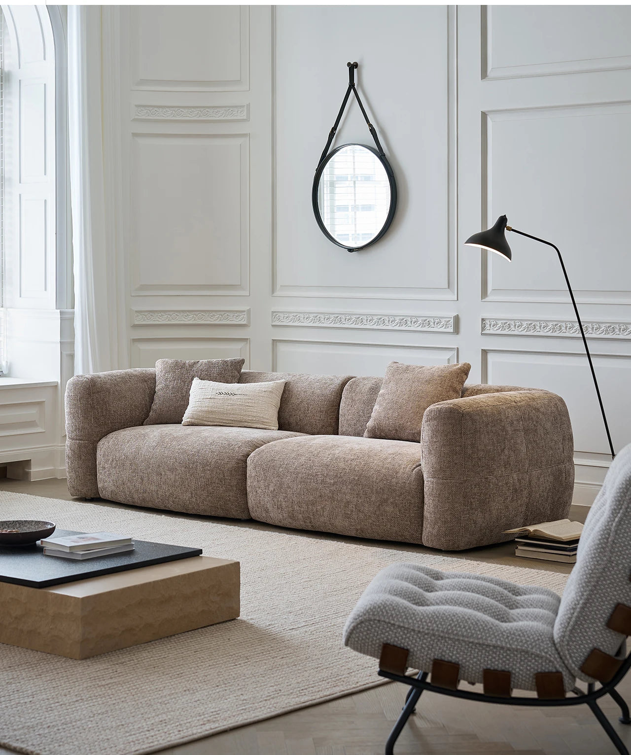 Large Retro Lounge Lazy Sofa Modern Chenille Apartment Living Room Cream Tofu Blocks Style Fabric Armchairs Home Furniture
