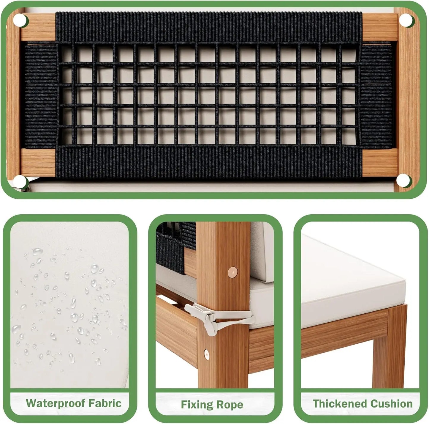 4 Pieces Outdoor Sectional Couch Patio Sectional Sofa with Acacia Wood Coffee Table, Outdoor L-Shaped Couch