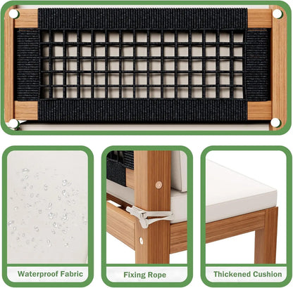 4 Pieces Outdoor Sectional Couch Patio Sectional Sofa with Acacia Wood Coffee Table, Outdoor L-Shaped Couch