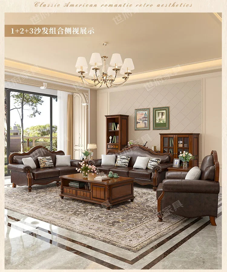 Solid wood leather sofa combination living room simple whole house furniture