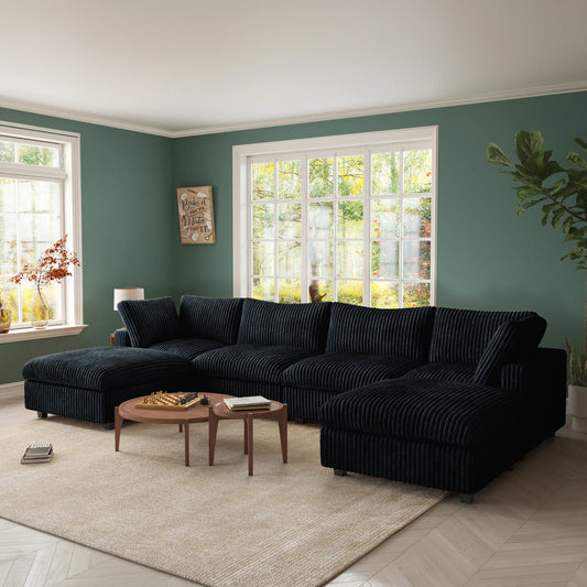 ATUNUS USA in Stock Drop Shipping Cloud Sofa Living Room Furniture Black Corduroy Modular Sectional Couch Sofa Set