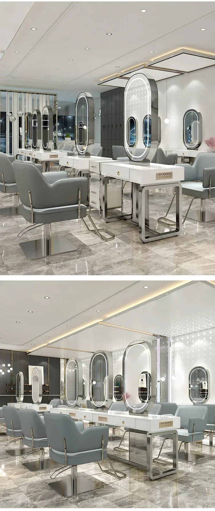 SS newBarber Shop Hair Salon Hair Salon with Socket Hot Dyeing with Light Stainless Steel Floor Dressing Table