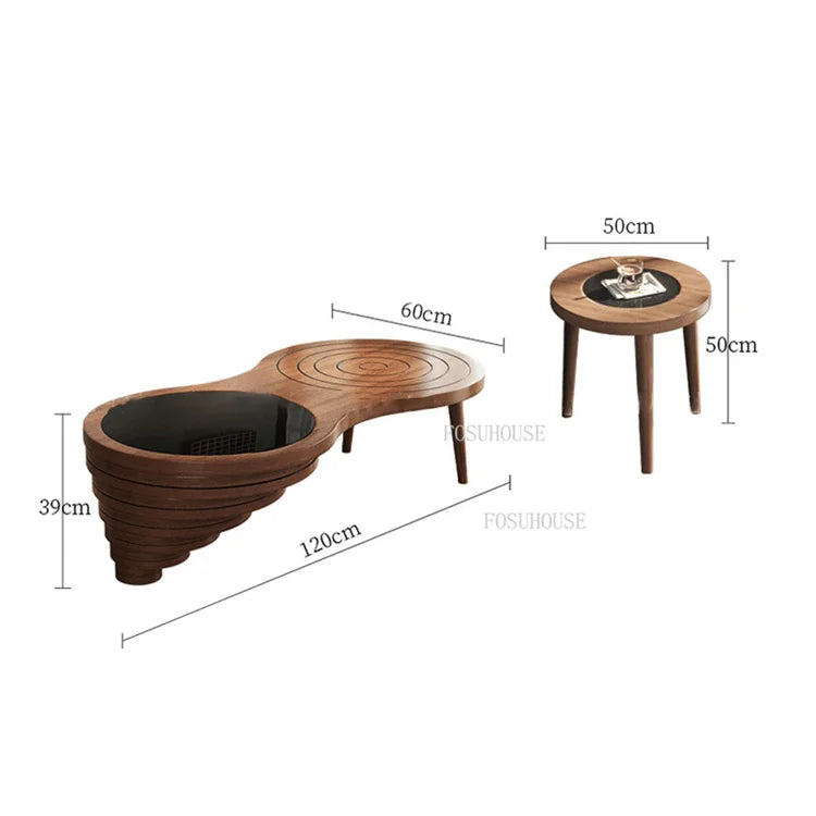 Tables basses design en bois massif, meubles de salon de luxe pour la maison, Table d'appoint de canapé, Table centrale ronde moderne en verre trempé