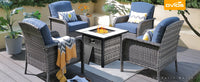 4 Pieces Patio Furniture Set with 30" Fire Pit Table, Outdoor Wicker Chairs of 4, All Weather High Back Rattan Chairs 4-Seater w