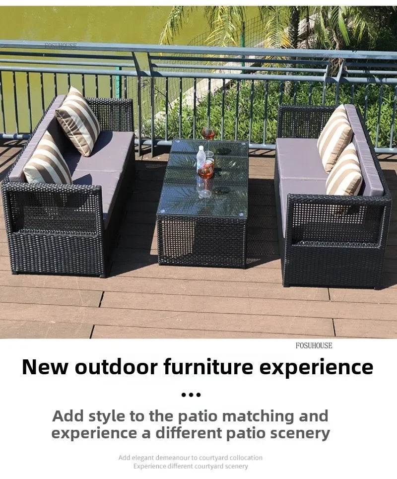 Nordic Outdoor Sofas Courtyard Villa Sun Room PE Rattan Chairs Single Double Terrace Sofa Waterproof Sunscreen Outdoor Furniture