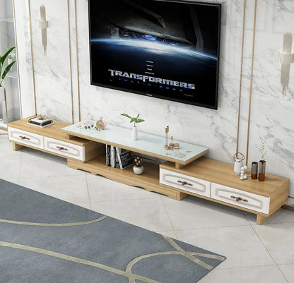 Modern & Minimalist Tempered Glass Expandable TV Stand & Coffee Table Set - European Style, Ideal for Small - Space Living Rooms
